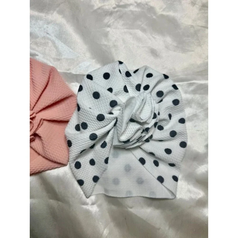 2 Baby Girl Hats 3-6M Pink & Polka Dot